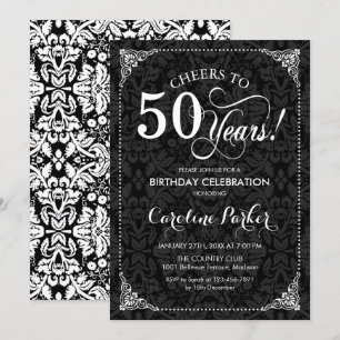 Invitation 50e anniversaire - Damas noir et blanc