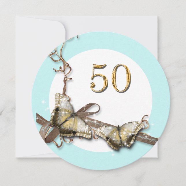 Invitation 50e anniversaire de femme| Papillons de campagne (Devant)