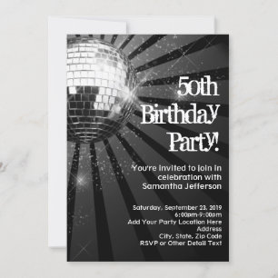 Invitation 50e anniversaire de fête Black Sparkle Disco Ball
