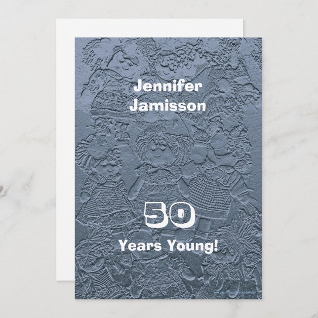 Invitation 50e anniversaire de fête Rag Dolls Argent bleu (Devant / Derrière)