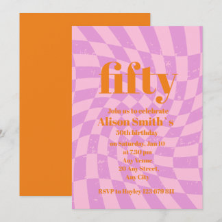 Invitation 50e anniversaire de fête Rétro Check Minimaliste