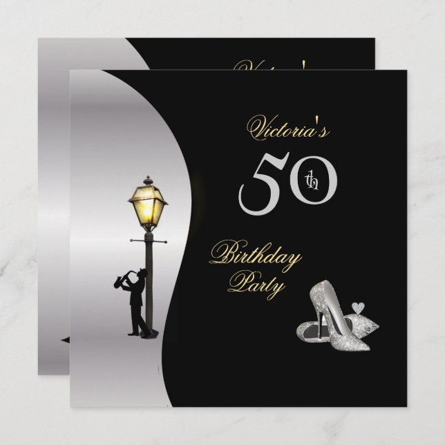 Invitation 50e anniversaire de fête Stillettos Lampe Diamond  (Devant / Derrière)