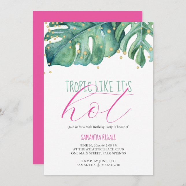 Invitation 50e anniversaire de fête Thème tropical (Devant / Derrière)