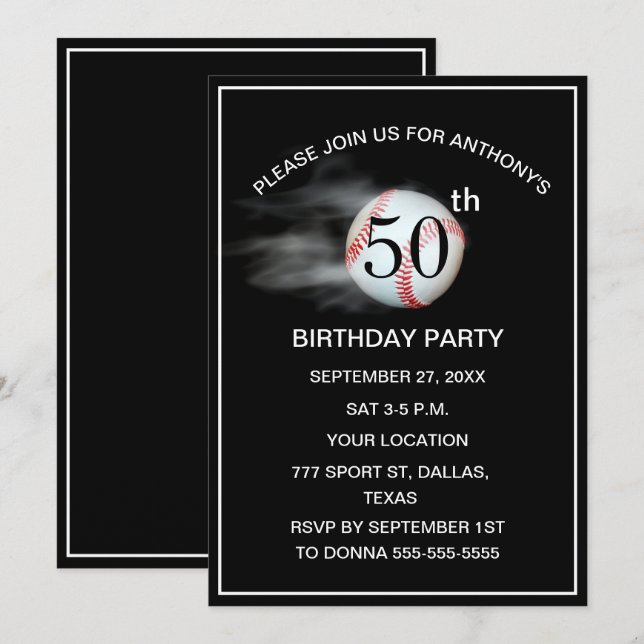 Invitation 50e anniversaire de la fête Baseball Black Papa Sp (Devant / Derrière)