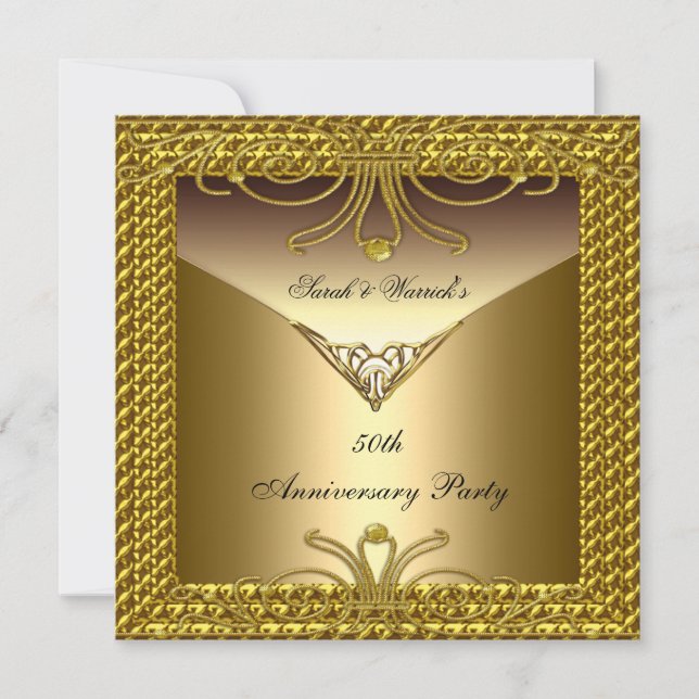 Invitation 50e Anniversaire de la fête Elégant Gold Art Déco (Devant)