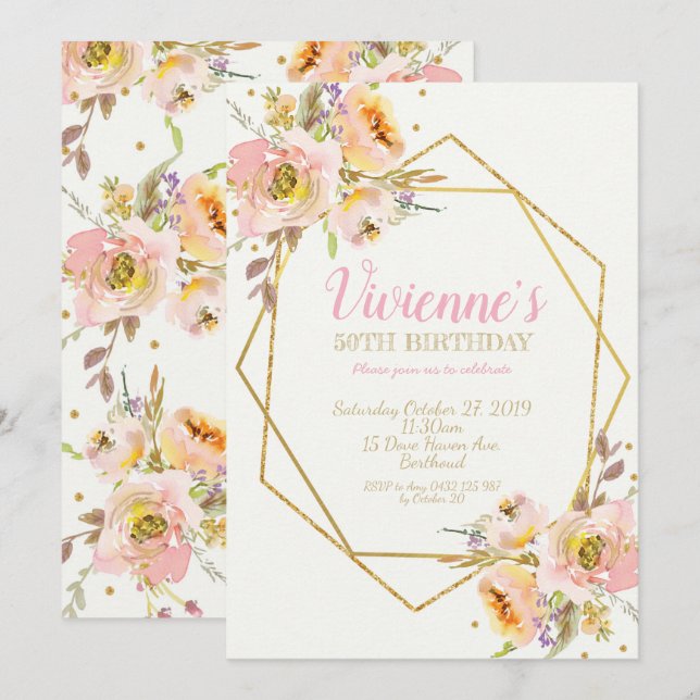 Invitation 50e anniversaire de la fête florale Géométrique de (Devant / Derrière)