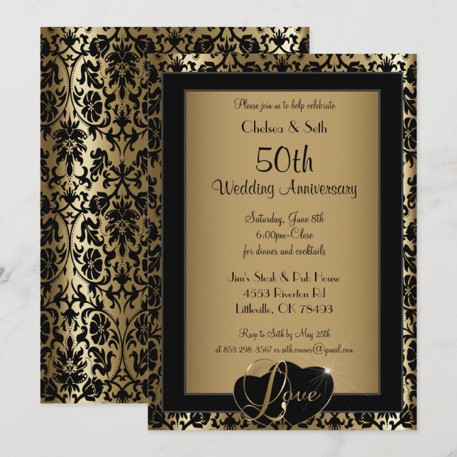 Invitation 50e anniversaire de mariage | Amour (Devant / Derrière)