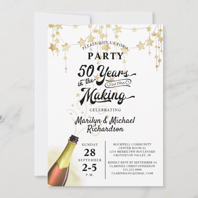 Invitation 50e anniversaire de Mariage ANNÉES rétro dans la f (Devant)
