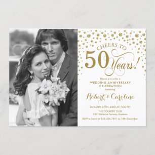 Invitation 50e anniversaire de mariage avec photo - Or Blanc