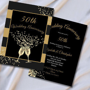 Invitation 50e anniversaire de Mariage Black Gold Chic Elégan