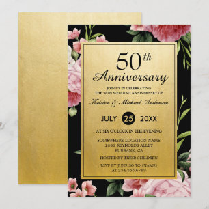 Invitation 50e anniversaire de Mariage Black Gold Vintage Flo