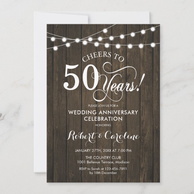 Invitation 50e anniversaire de mariage - Bois rustique (Devant)