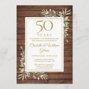 Invitation 50e anniversaire de Mariage Bois rustique vert
