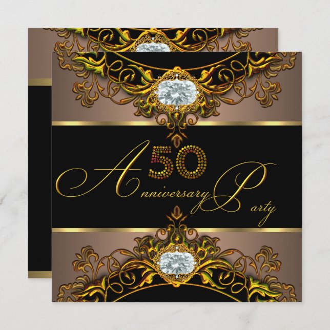 Invitation 50e anniversaire de Mariage Café Elite Black Gold  (Devant / Derrière)