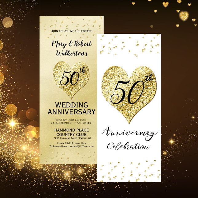 Invitation 50e anniversaire de Mariage Célébration Gold Confe (50th Wedding Anniversary Celebration Gold Confetti Invitation)