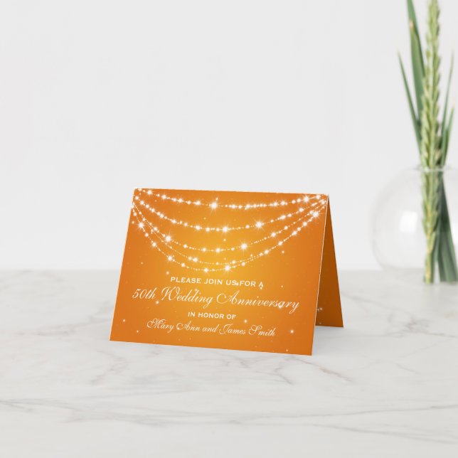 Invitation 50e anniversaire de mariage chaîne scintillante or (Devant)