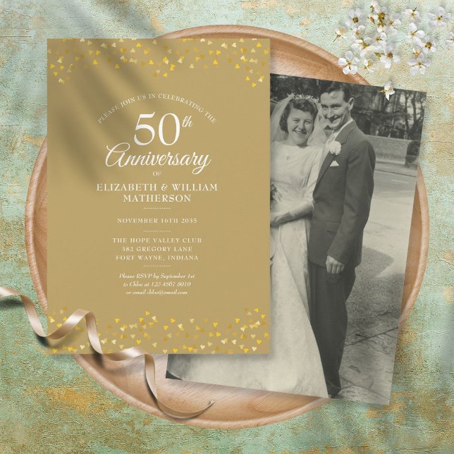 Invitation 50e Anniversaire de Mariage Chic Confettis Photo O (Créateur téléchargé)