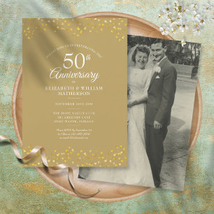 Invitation 50e anniversaire de Mariage Chic Gold Confetti Pho