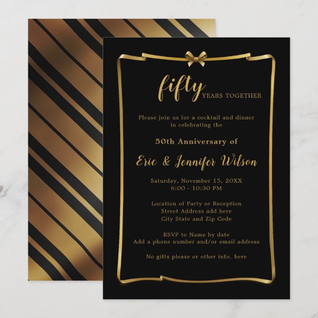 Invitation 50e anniversaire de mariage chic ou TOUTE ANNÉE (Devant / Derrière)