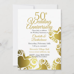 Invitation 50e anniversaire de Mariage coeur d'or