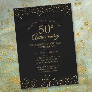Invitation 50e anniversaire de Mariage Confetti d'or noir