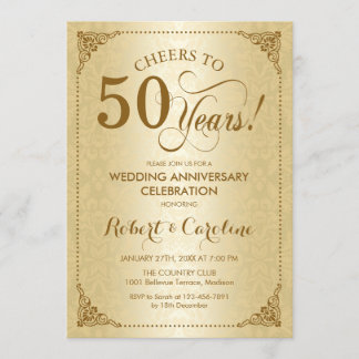 Invitation 50e anniversaire de mariage - Damassé or