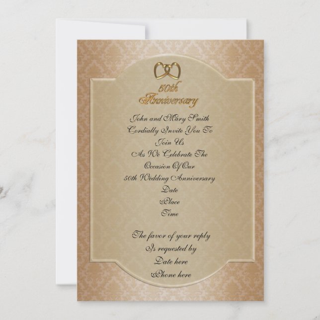 Invitation 50e anniversaire de mariage damassé or (Devant)