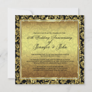 Invitation 50e Anniversaire de Mariage Damassés Noir & Or