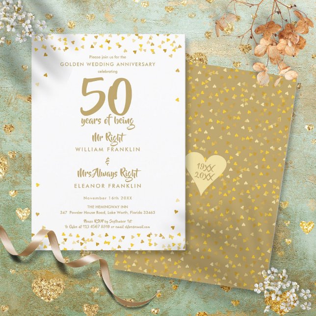 Invitation 50e anniversaire de mariage de M. et Mme à juste t (50th Golden Wedding Anniversary Mr Mrs Right Fun Invitation)