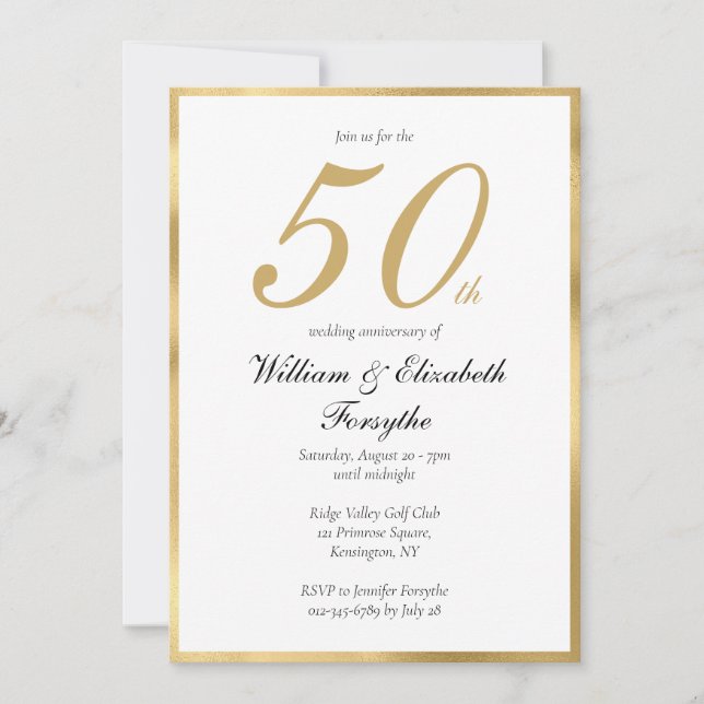 Invitation 50e anniversaire de mariage de noces d'or (Devant)