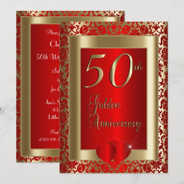 Invitation 50e anniversaire de mariage de noces d'or et de no (Devant / Derrière)