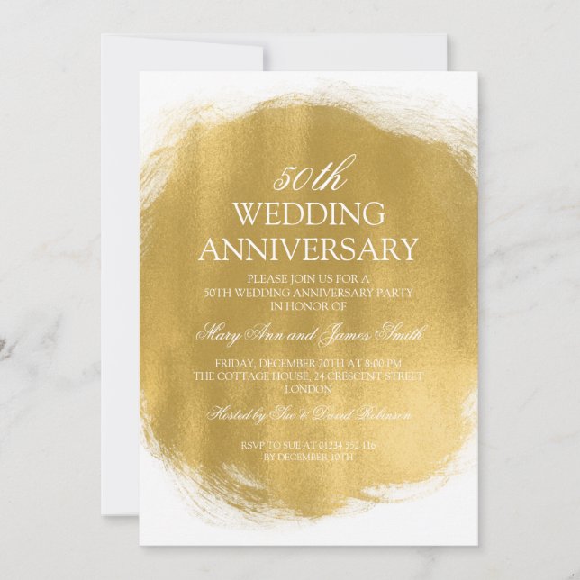 Invitation 50e anniversaire de Mariage de peinture or look (Devant)