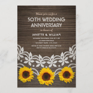 Invitation 50e anniversaire de Mariage dentelle de tournesols