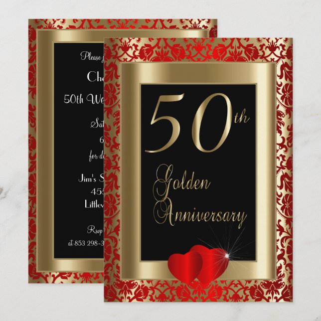 Invitation 50e anniversaire de Mariage d'or (Devant / Derrière)