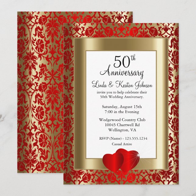 Invitation 50e anniversaire de mariage d'or et de rubis | Tex (Devant / Derrière)