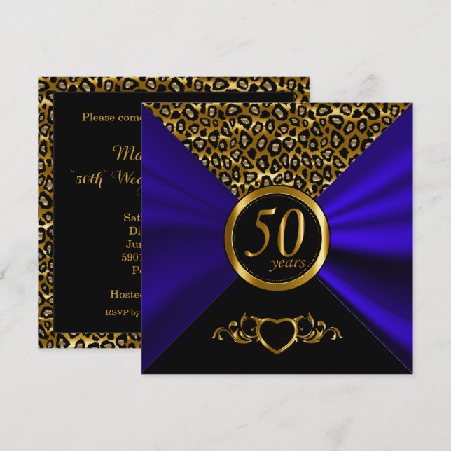 Invitation 50e anniversaire de Mariage d'or | Motif Leopard (Devant / Derrière)