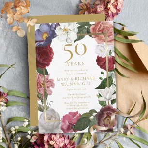 Invitation 50e anniversaire de Mariage d'or Roses de pays