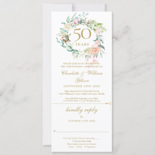 Invitation 50e anniversaire de Mariage d'or RSVP florale