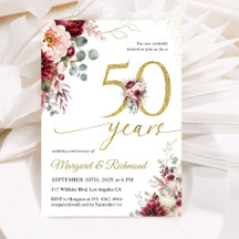 50e anniversaire de mariage Élégant Bourgogne & Bl
