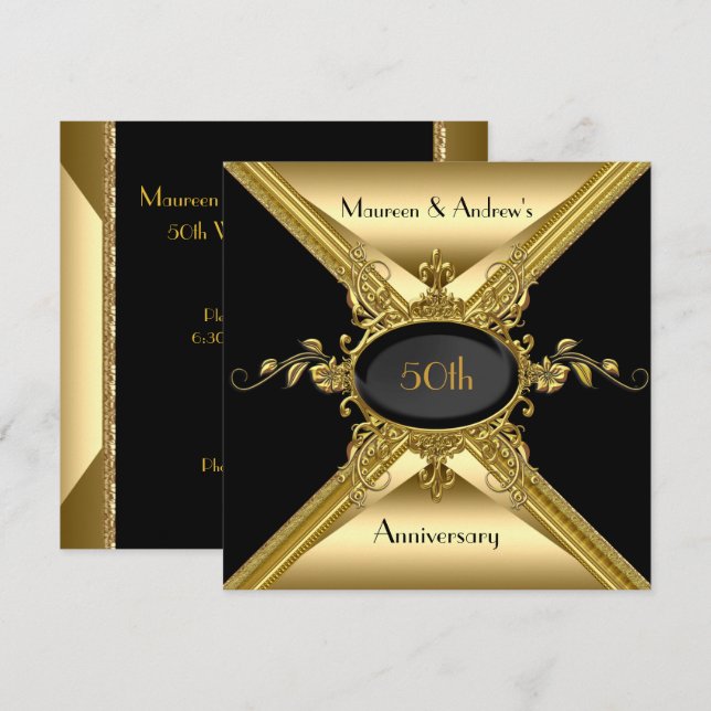 Invitation 50e anniversaire de mariage élégant or doré (Devant / Derrière)