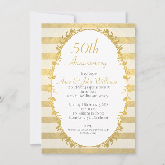 Invitation 50e anniversaire de mariage en doré fau (Devant)