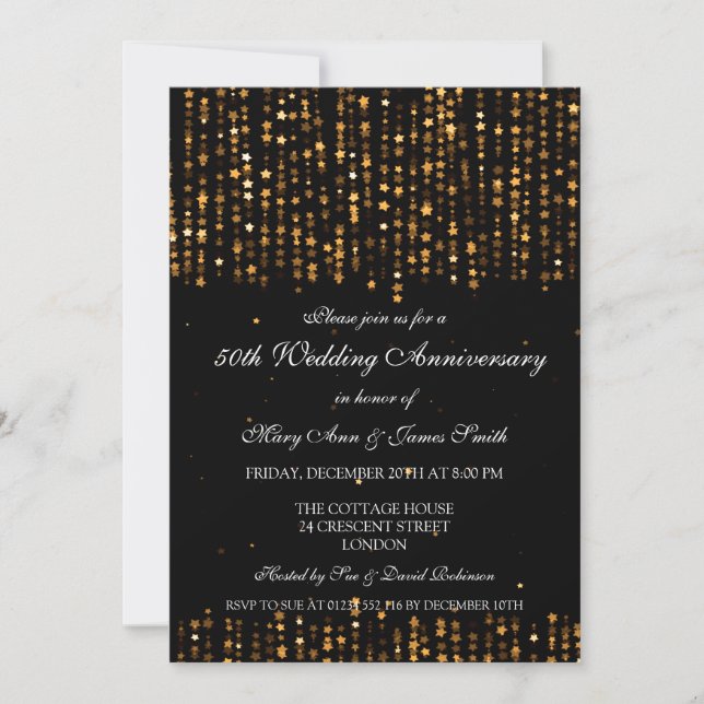 Invitation 50e Anniversaire de Mariage Étoiles Confetti Or (Devant)