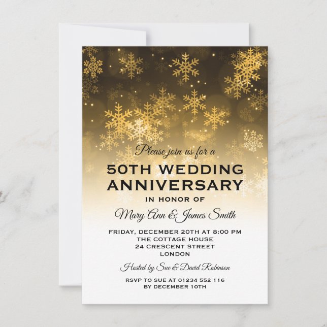 Invitation 50e anniversaire de mariage Fête dorée scintillant (Devant)