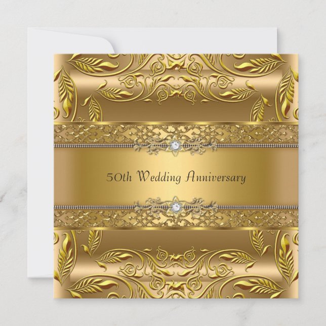 Invitation 50e anniversaire de mariage feuille d'o (Devant)