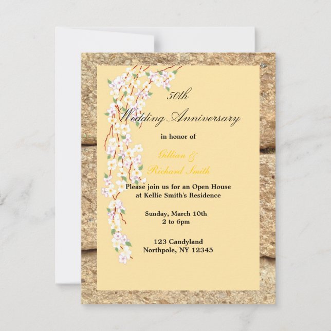 Invitation 50e anniversaire de mariage Fleur Jaune et Blanche (Devant)