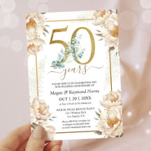 50e Anniversaire de Mariage Floral Blanc Pivoine O