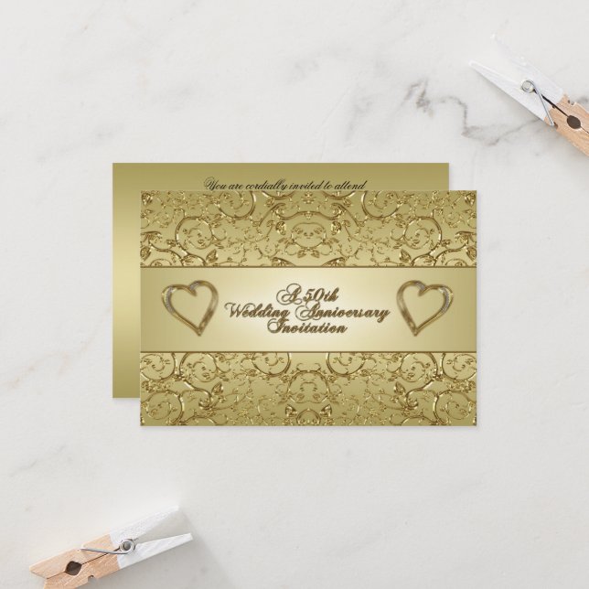 Invitation 50e anniversaire de mariage Flourish Golden (Devant/Arrière en situation)