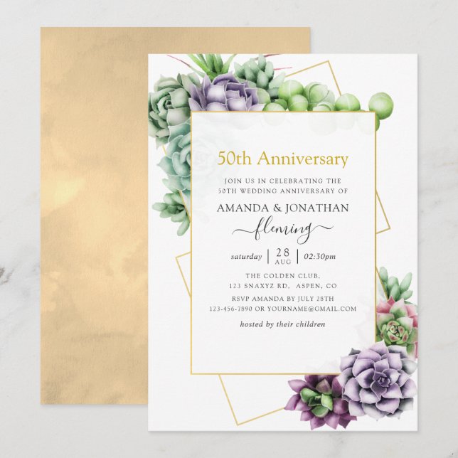 Invitation 50e anniversaire de Mariage géométrique Succulent (Devant / Derrière)