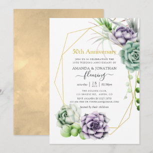 Invitation 50e anniversaire de Mariage géométrique Succulent
