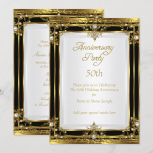 Invitation 50e anniversaire de Mariage Gold Black White Pearl